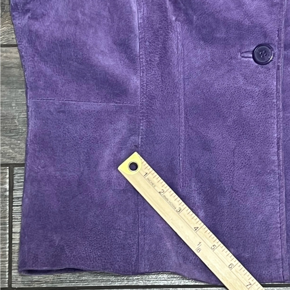 Vintage 90’s Relativity Purple Suede Blazer Jacket Size LP Large Petite Leather - Picture 13 of 16